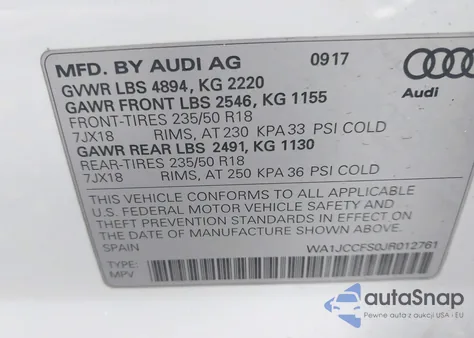 2018 Audi Q3 2.0T Premium/2.0T Sport Premium из США, поврежденный, VIN WA1JCCFS0JR012761